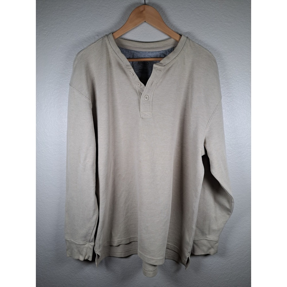 RedHead Mens XL Tan Waffle Knit Henley Long Sleeve Thermal Shirt Cotton Blend